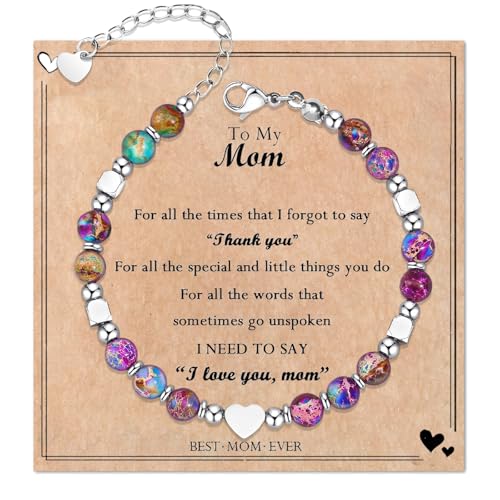 Image of Gifts for Women & Girl, Healing Natural Stone Beads Heart Bracelets with Quote Card, Back to School Valentines Mothers Day Graduation Christmas Birthday Gifts
