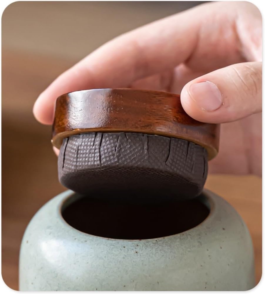 SONGCHAO Sugar Jar Chinese Retro Loose Tea Storage Container Jar Household Kitchen Ceramic Storage Jar Ceramic Double Jar Gift Box Tea Canister