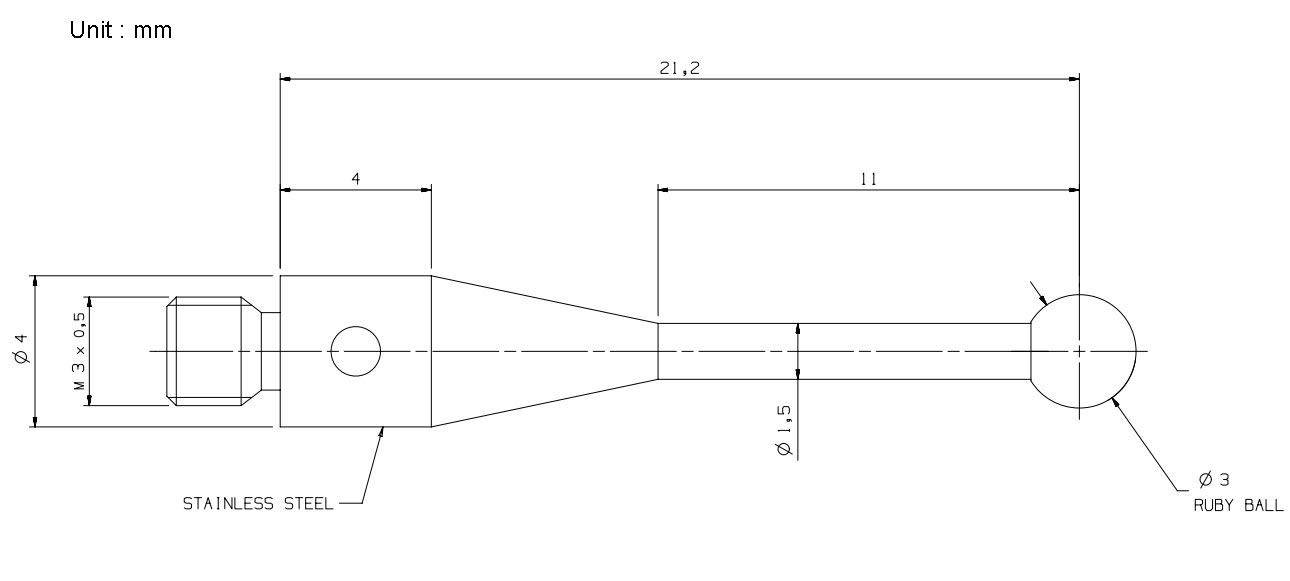 Tastereinsätze für taktile Messtaster M3 Gewinde 21mm Länge Schaft aus rostfreiem Stahl 3mm Rubinkugel A-5000-3553