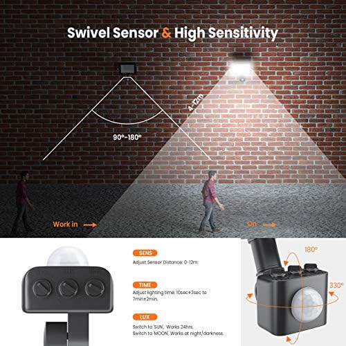 UDIYO Security Light with PIR Motion Sensor, 30W Outdoor LED Floodlight 3000 Lumens Super Bright, LED Flood Lights with 1.5M Power Cable, IP66 Waterproof for Garden, Yard, Garage, 6500K