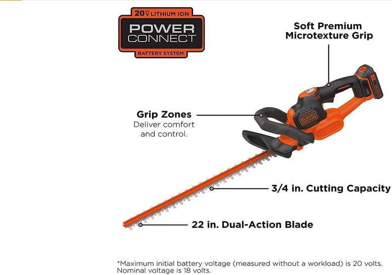 Generic 20V MAX Cordless Hedge Trimmer with Power Command Powercut, 22-Inch (LHT321FF), Black&Orange