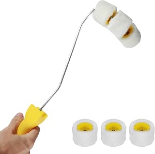 Pipe Paint Roller with Handle, 3-Wheel Acrylic Coarse Bristle Brush Head, Suitable for 2 to 3/8 Inch Round Pipes, Yellow