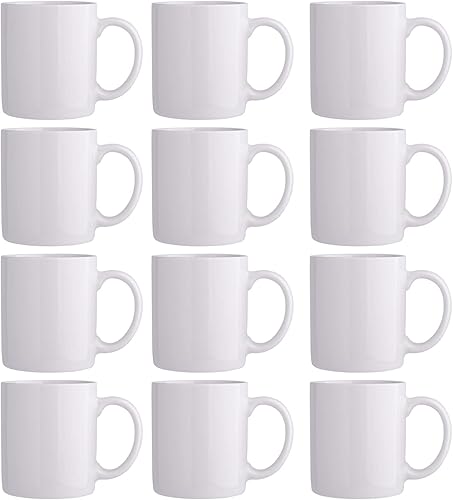 GBHOME Tazas de café blancas de 12 onzas, tazas de café de cerámica con mango grande para hombre, mujer, juego de 12 tazas de café ligeras para café