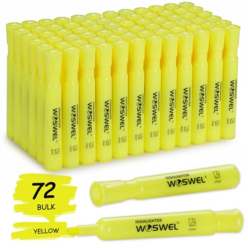 WOSWEL Highlighters Bulk, 72 Pack Tank Style Highlighters Set, Fluorescent Yellow, Chisel Tip Highlighter Markers Bulk for Kid and Adult Coloring, Highlighting as School Supplies