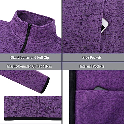 Image of Dolcevida Women's Long Sleeve Sweater Fleece Zip Up Speckled Jacket with Pockets
