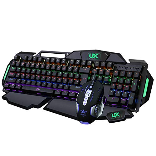 Preisvergleich Produktbild Mechanische Gaming-Tastatur und Maus Combo 10 Hintergrundbeleuchtungsmodi Blauer Schalter 3200 DPI für Gamer PUBG LOL,Black