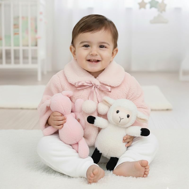 LITTLE GINNIE Fur Winter Jacket for Baby Girls 2-3 Years - Peach | Poncho with Pom-Pom | Stylish Winter Wear Coat for Kids 2