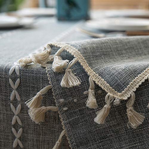 Nappe en lin gris décorative à glands pour table à manger conviviale - 7