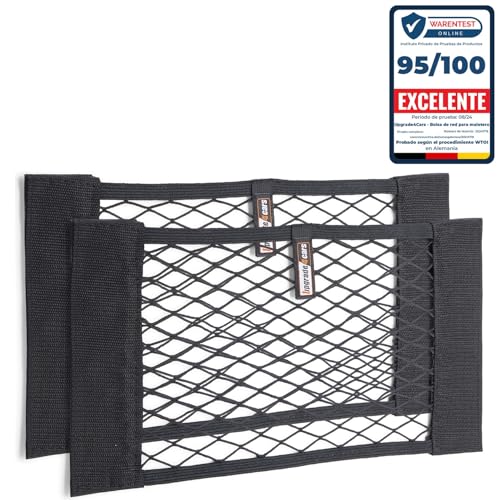Upgrade4cars Red de Maletero para Coche | 2 Redes Portaobjetos 40 x 25 cm Pequeño y Útil | Bolsa Malla Baul Elastica | Accesorios Coches Interior