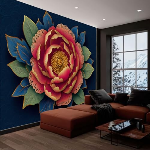 Papier peint chinois pivoine rose pour salon et chambre - 5