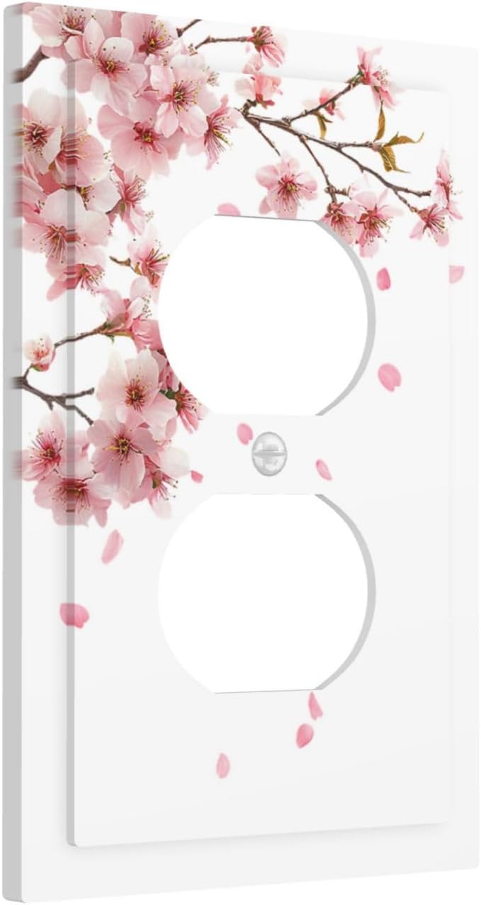 Decorative Outlet Covers Sakura Cherry Blossom Delicate Pink Floral Art 1 Gang Duplex Light Switch Cover Plate Unique Wall Plates Switch Plate Cover for Living Room Bedroom Office