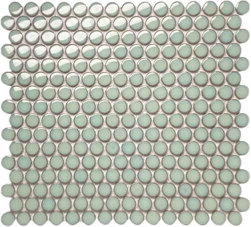 Tenedos Penny Round Vintage Green Glossy Porcelain Mosaic Tile for