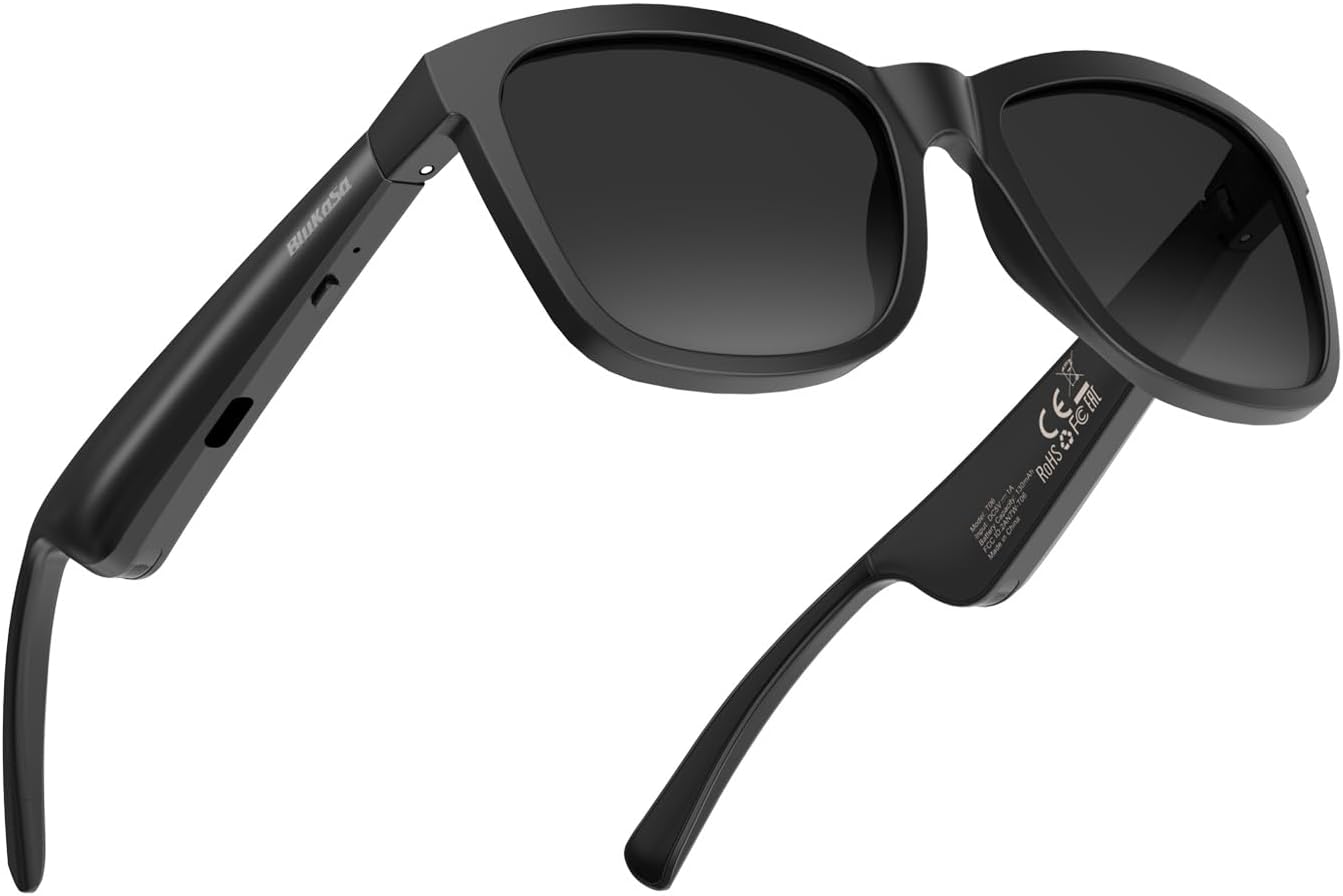 Good Glasses | Bluetooth Glasses | 34g Extremely-Mild Body for Outside | Fingers-Free Calls, Music & Voice Management | 8-10H Battery USB-C Charging(Black Polarized UV400 Lenses)