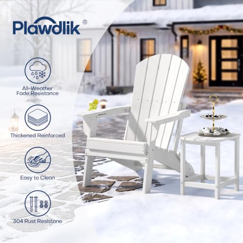 Image of Plawdlik Folding Adirondack Chair 12-piece Set, Cup Holder, White | pin-free folding, 38-in tall back, Wood-grain All-weather HDPE; for fire pit, poolside, deck, backyard, patio