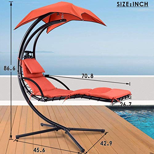 Hammock Chair Lounge Chair W/Built-In Pillow And Removable Patio Swing Lounge Chair Canopy Hammock Arc Stand Air Porch Stand For Outdoor Indoor Patio Pool (Orange) #TOP6
