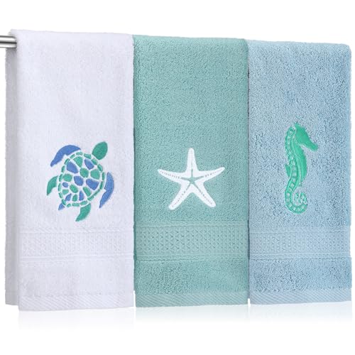 SmoothNovelty 3 Pcs Ocean Beach Coastal Hand Towels for Bathroom