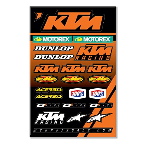 Image of D'cor Visuals Decal Sheet for Dirt Bike & Motocross - 12 Mil Thick Vinyl, Compatible with KTM, Dunlop, FMF, Motorex, Acerbis, 100%, Alpinestars - Motorcycle Graphics Kit - 19 inchx12 inch
