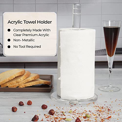 Dino74 Clear Acrylic Paper Towel Holder - Toilet Tissue Rolls Stand Organizer Countertop For Kitchen Accessories, Bathroom Or Living Room #TOP2
