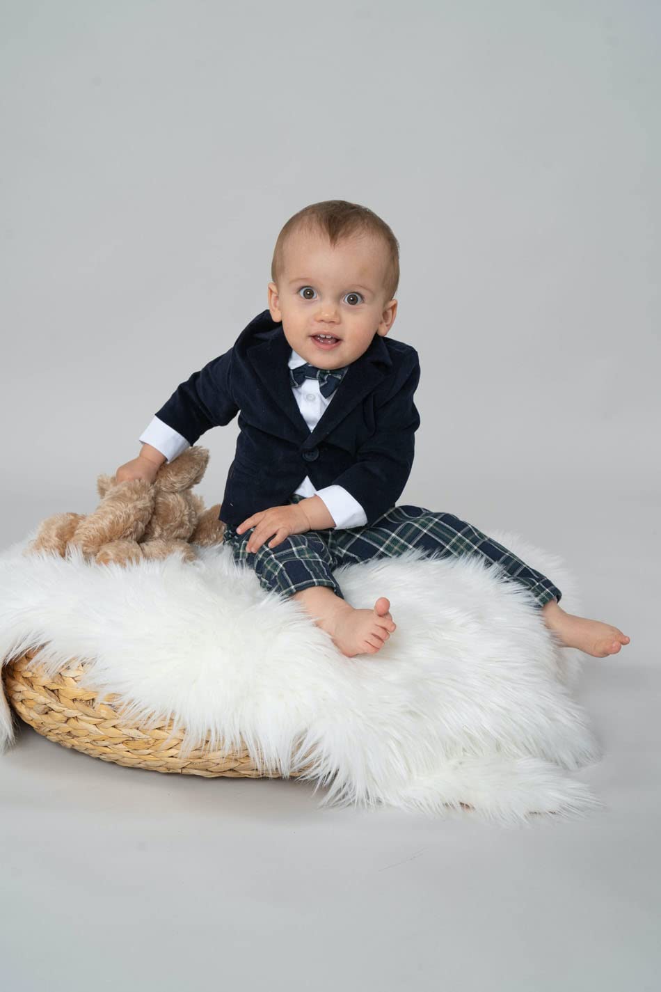 Jungen Baby Anzug Taufanzug Festanzug Hochzeitsanzug mit Sakko Taufset in Karo Blau