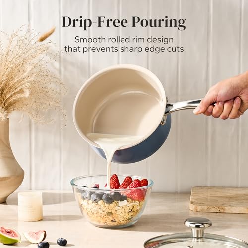 Image of Redchef Saucepan & Frying Pan Set, 8 inch Ceramic Frying pan & 2.5Qt Saucepan with Lid, Cookware Set, Induction Compatible, Nontoxic PTFE PFOA Free, Oven & Dishwasher Safe, Blue