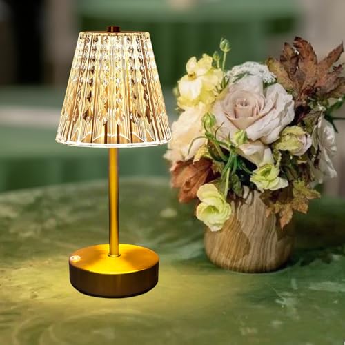 Gold Cordless Table Lamp Rechargeable 5000mAh Battery Operated Lamps Mini Small Crystal Table Lamp for Restaurant Dining Bathroom/Kitchen Counter/Rechargable Touch Lamp for Home Dinner Shower Lamp