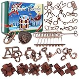Advent Calendar 2025, Christmas Countdown Calendar Gift Box with 24 Brain Teaser Puzzles, 24 Days Metal & Wood Brain Teaser Puzzles Xmas Countdown Calendar Challenge for Adults Teens Boys Girls