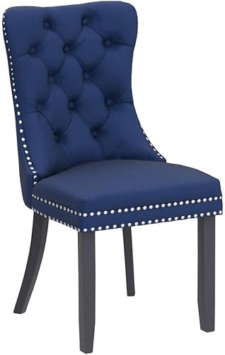 Miniatura 5 de Virabit Juego de 2 sillas de comedor color azul, sillas de comedor capitonadas de terciopelo con parte trasera de clavo y ribete de anillo, sillas