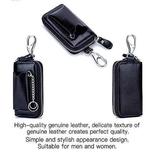 Otrtsucc Car Key Case Leather Pocket Key Organizer Case Smart Key Chain Remote Key Metal Hook Key Ring Zip Wallet Card Holder #TOP1