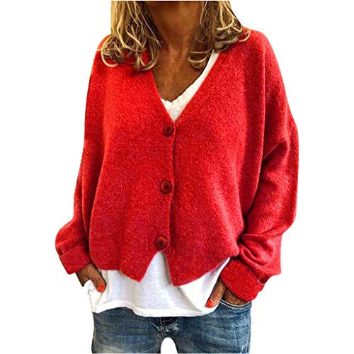 Satiny.Ladies Shirts and Tops Sweatshirts for Women Loose Tops Women Daily Wear t Shirts for Women Womens Blouse Fashion Women Solid V-Neck Buttons Casual Stretchy Knitted Sweater Cardigan Coat