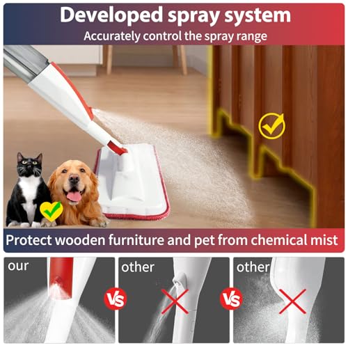 Image of Spray Mop for Floor Cleaning, 2 Pack with Refillable Bottles & Pads | 14 oz refillable bottles, 6 pads included,wet /dry use on hardwood /tile /laminate floors, home or commercial cleaning