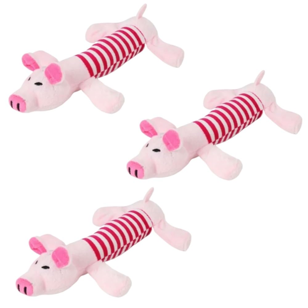 Zabawki dla szczeniąt, Zabawki dla psów Zabawka psa pluszowa zabawka wszystkich Szczeniak dźwiękowa trwała do żucia 3 szt. różowa(Pink)