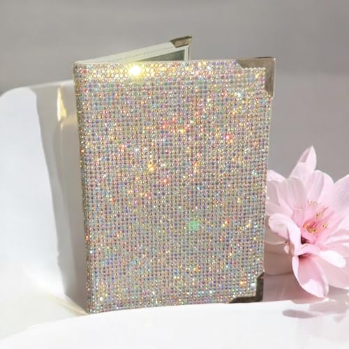 Diamond Bling Passport Cover with Metal Edge Protector, Vacation Essential, Wallet Organizer, Small Gift, Travel Accessories for Women and Men (AB/Rose Gold Edge)2