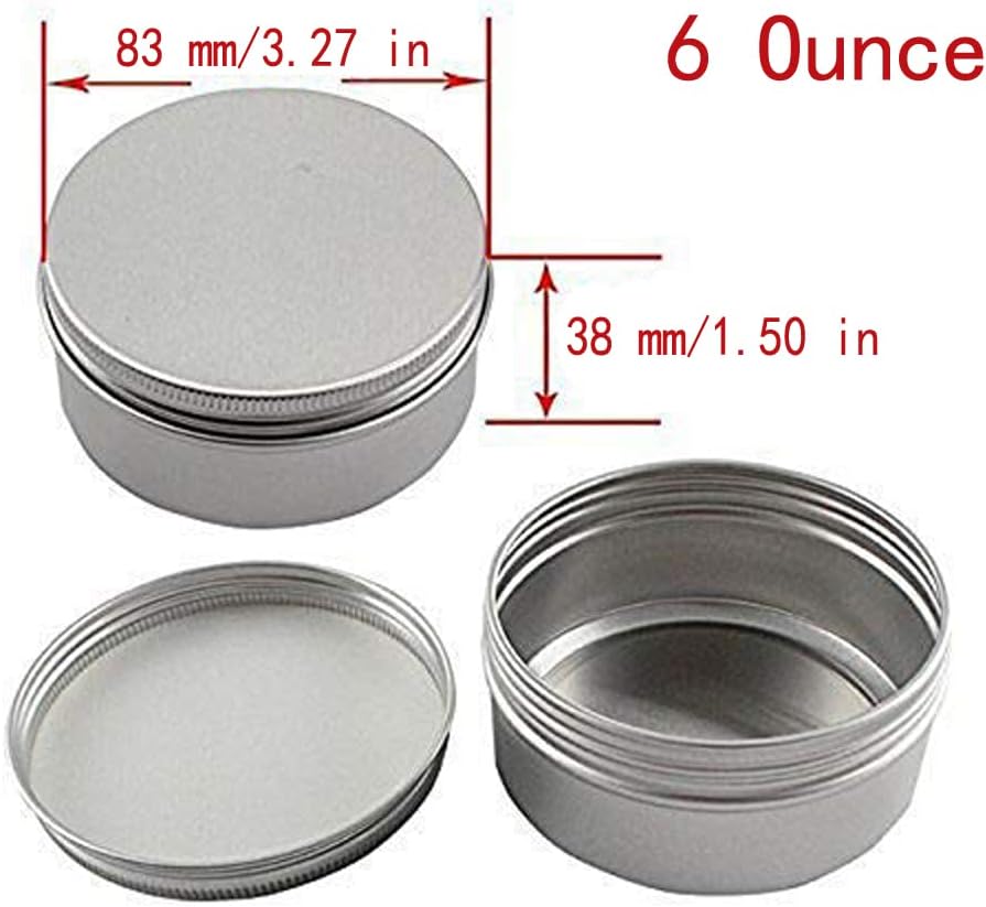6-Ounce 6-Packs Screw Top Aluminum Tin Cans Gram Jar,190ml Empty Slip Slide Round Containers For Lip Balm,Salve,Crafts,DIY Beauty,Cosmetic,Candles,Storage Kit,Pack of 6