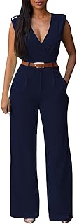 Jumpsuits for Women Dressy V Neck Sleeveless Wide Leg Long Pants Rompers