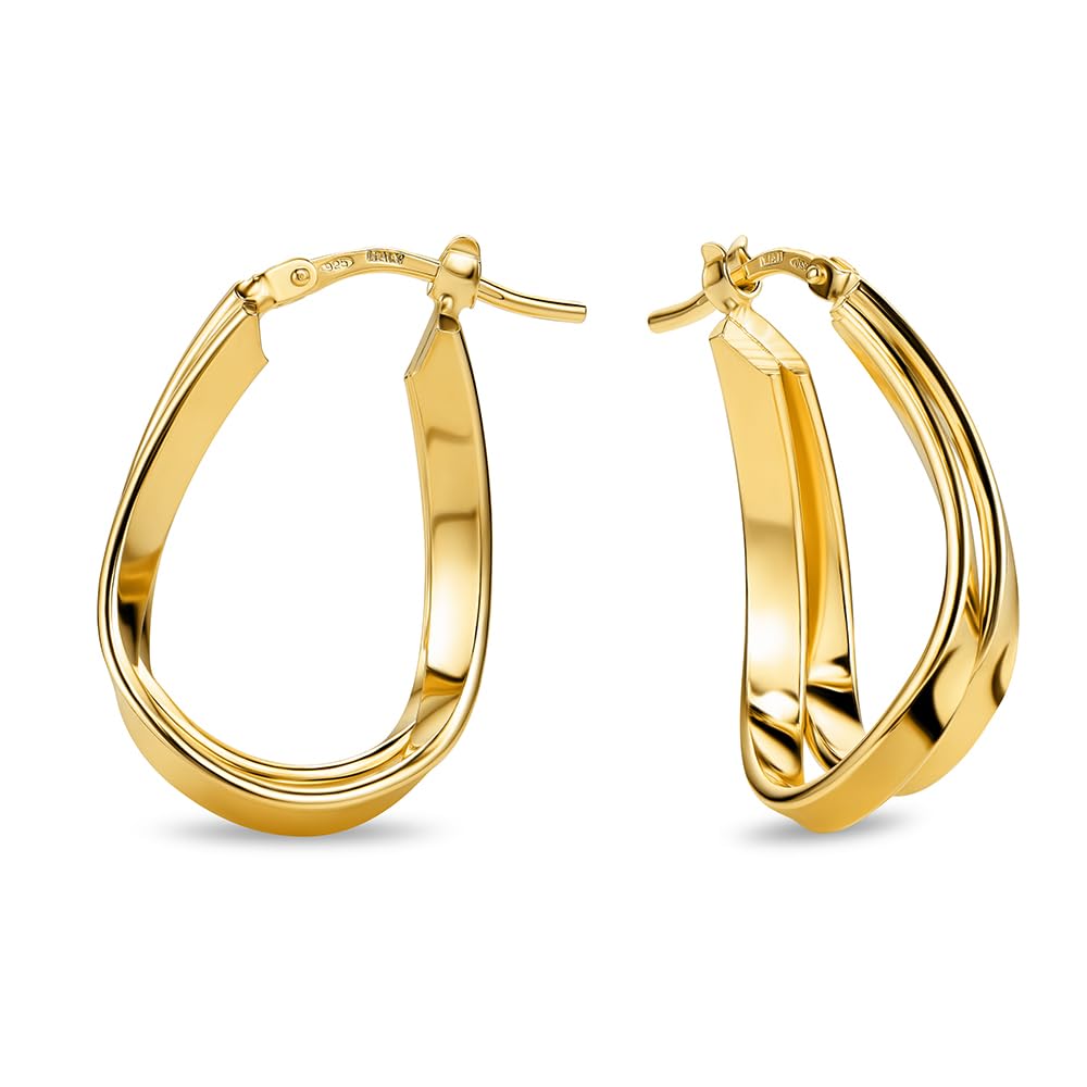 MIORE Schmuck Handgefertigt in Italien, Silber 925 Creolen Tropfen 20 mm Durchmesser, Vergoldet 18K Gold, Creolen, Ohrringe Damen, Ohrschmuck