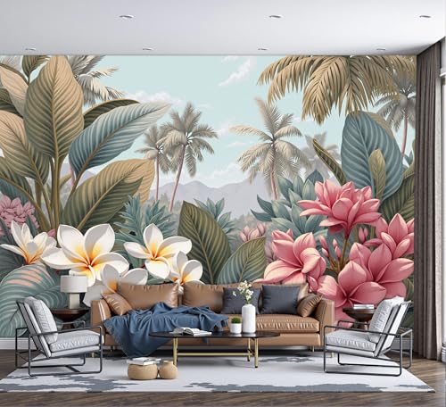 Papier peint forêt tropicale rose grand format pour décoration murale