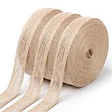 3 Rolls Jute Burlap Fabric Ribbon, 33 Yards Natural Burlap Fabric, Linen Woven Ribbons, Brown Fabric Craft Ribbon for Wreath, Wedding, Party, Gift Wrapping, DIY Craft, Crafts Decoration
