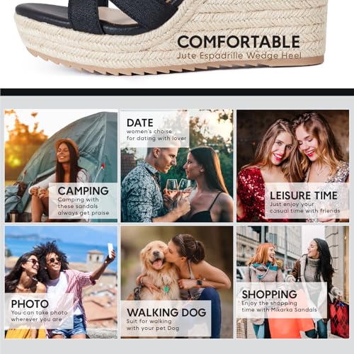 mikarka Women's Open Toe Espadrilles Wedge Sandal Slip On Elastic Ankle Strap Platform Sandals Dressy Comfortable Wedges Shoe4