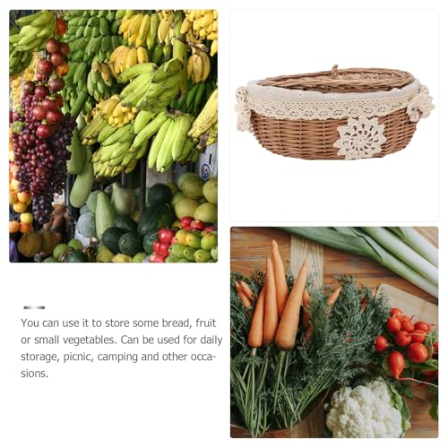 Panier de rangement tressé avec couvercle en rotin marron structure robuste - 4