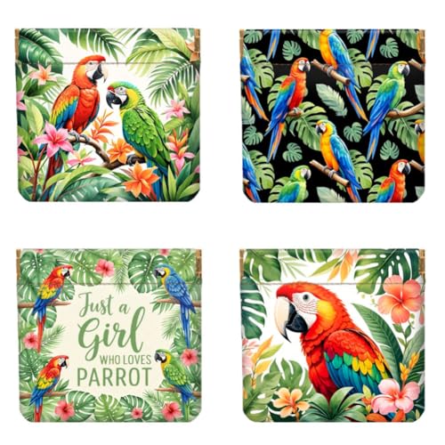 Peacoblue Lot de 4 Porte-Monnaies en Cuir PU à Pression, Parrot Mini Porte-Monnaie Portable Femme pour Cartes de crédit Carte d'identité clés Casque Rouge...