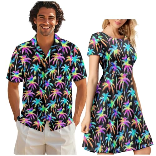 Image of AFPANQZ Couple Matching Outfit Casual Men's Button Down Shirt or Short Sleeve Summer Sundresses Dresses for Women 2026