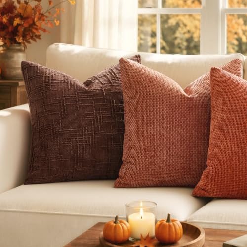 Image of MIULEE Pack of 2 Fall Rust Decorative Pillow Covers 18x18 Inch Soft Chenille Couch Throw Pillows Farmhouse Cushion Covers for Home Decor Sofa Bedroom Living Room