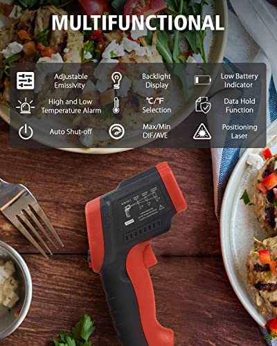 Wintact Infrared Thermometer Gun, Digital Laser Surface Thermometer, Heat Temperature Gun for Kitchen Cooking Food Meat, Pizza Oven, Griddle Accessories, HVAC, Grill, Pool, Engine (WT300)
