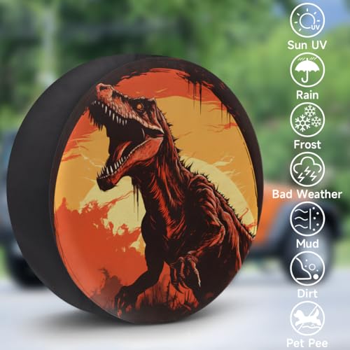 Image of Spare Tire Cover for RV Trailer, Dinosaur Ferocious Animal Tire Covers Universal Fit for Travel Trailer Camper Jeep RV SUV Truck Waterproof Wheel Cover (16 inch for Diameter 29 inch - 31 inch)