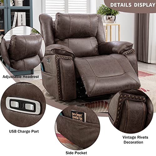 Canmov Dual Motor Large Power Lift Recliner Chair With Massage And Heat For Elderly Big People, Electric Faux Leather Recliner With Adjustable Headrest, Usb Ports, 2 Concealed Cup Holders, Smoke Gray #TOP7