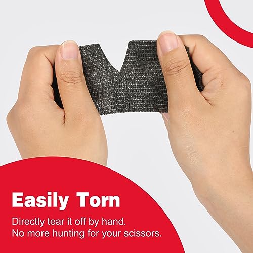 Image of AZEN 8 Pack Self Adhesive Bandage Wrap, 2 inch X 5 Yards Elastic Cohesive Bandage Wrap, Black Athletic Tape, Vet Wrap, Ankle Tape, Tattoo Grip Tape Wrap