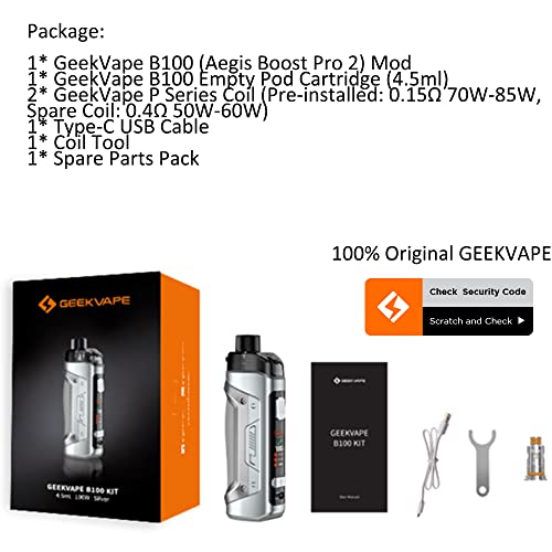GEEKVAPE Aegis Boost Pro 2 Kit | GEEKVAPE B100 Kit - 0,96-Zoll gebogenes Display, 4,5ml Pod kompatibel mit P-Coils Vape Kit E-Zigarette No Nicotine Battery not Include (Schwarz)