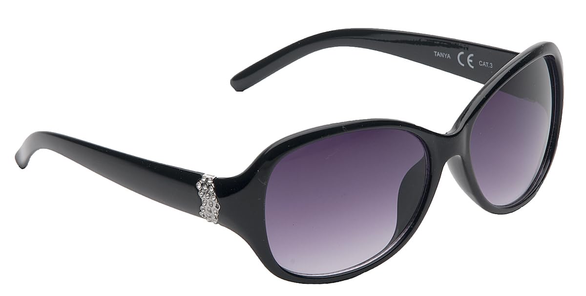 Women's Tanya Tanya Oval Sunglasses 45, Black With UV400 Protection and a CAT3 Lens