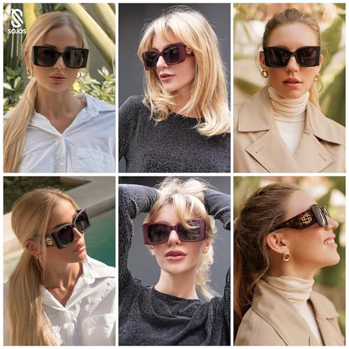 SOJOS Sunglasses for Women & Men Square Wide Thick Frame Shades Retro Trendy Fashion UV Protection SJ23492
