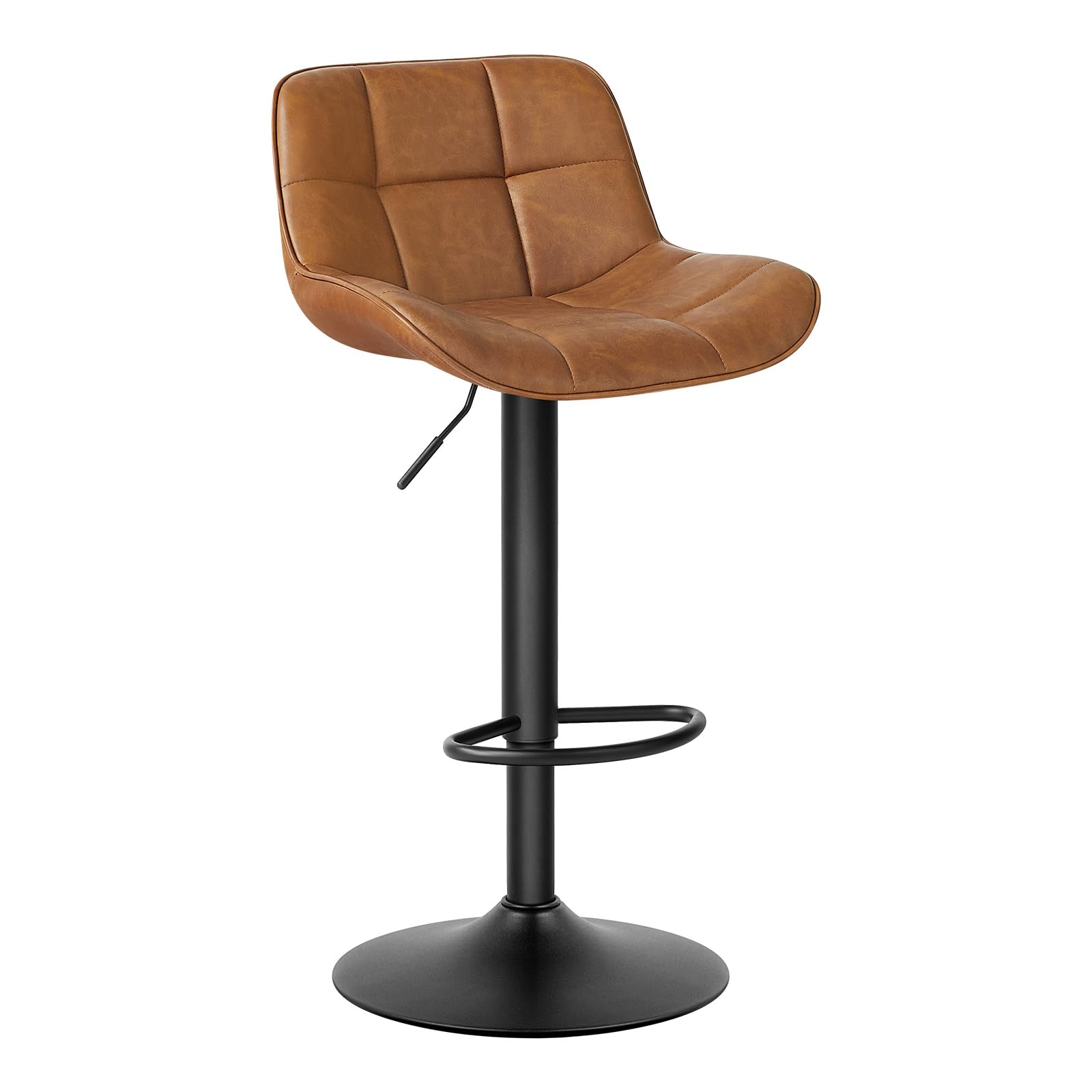 EUGAD Taburetes Altos de Cocina, Taburete Giratorios de 360° y Ajustable en Altura 60-81,5 cm, con Respaldo y Reposapiés, Piel Sintética, Marrón